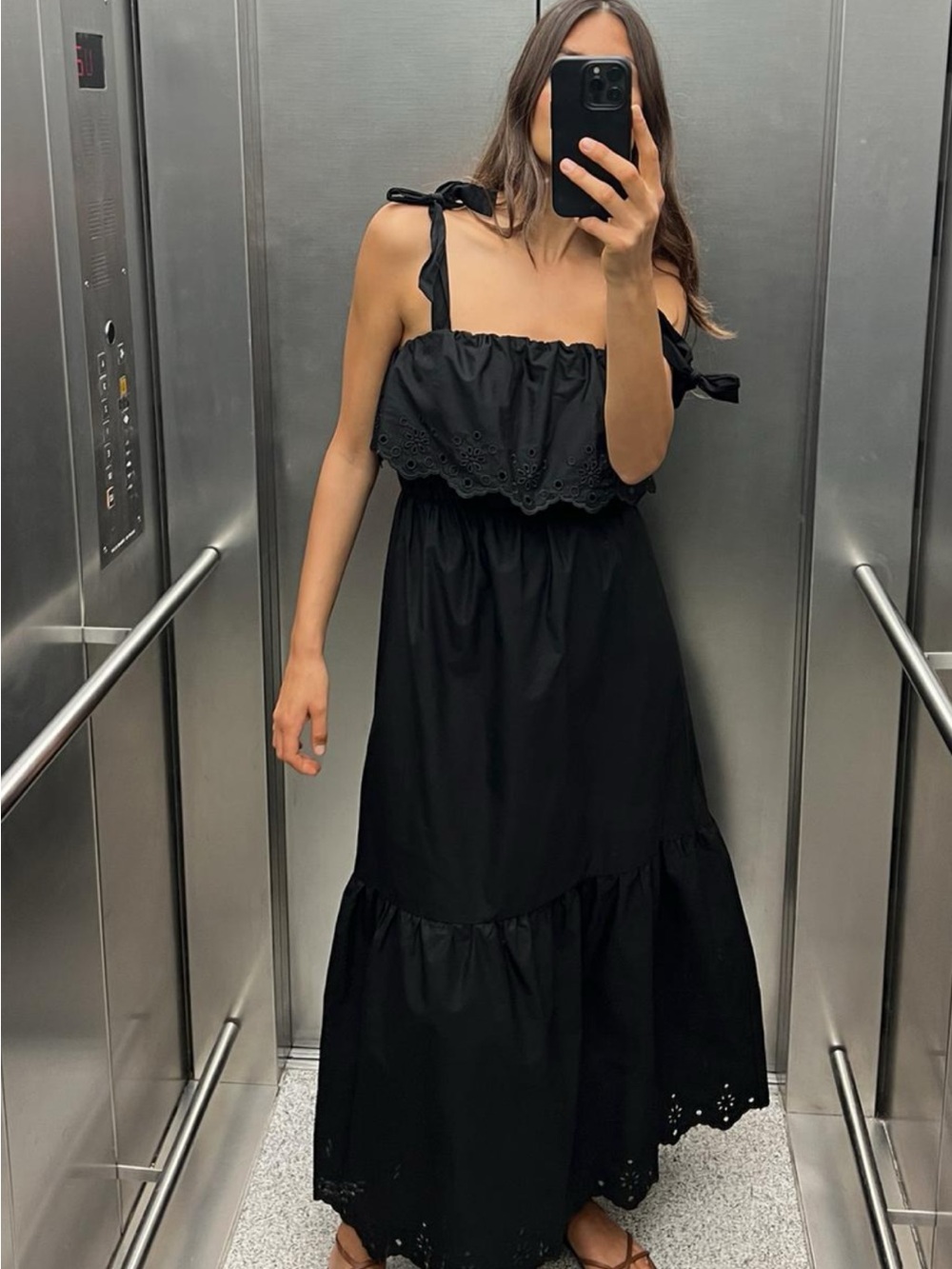 OPENWORK EMBROIDERY MIDI DRESS -